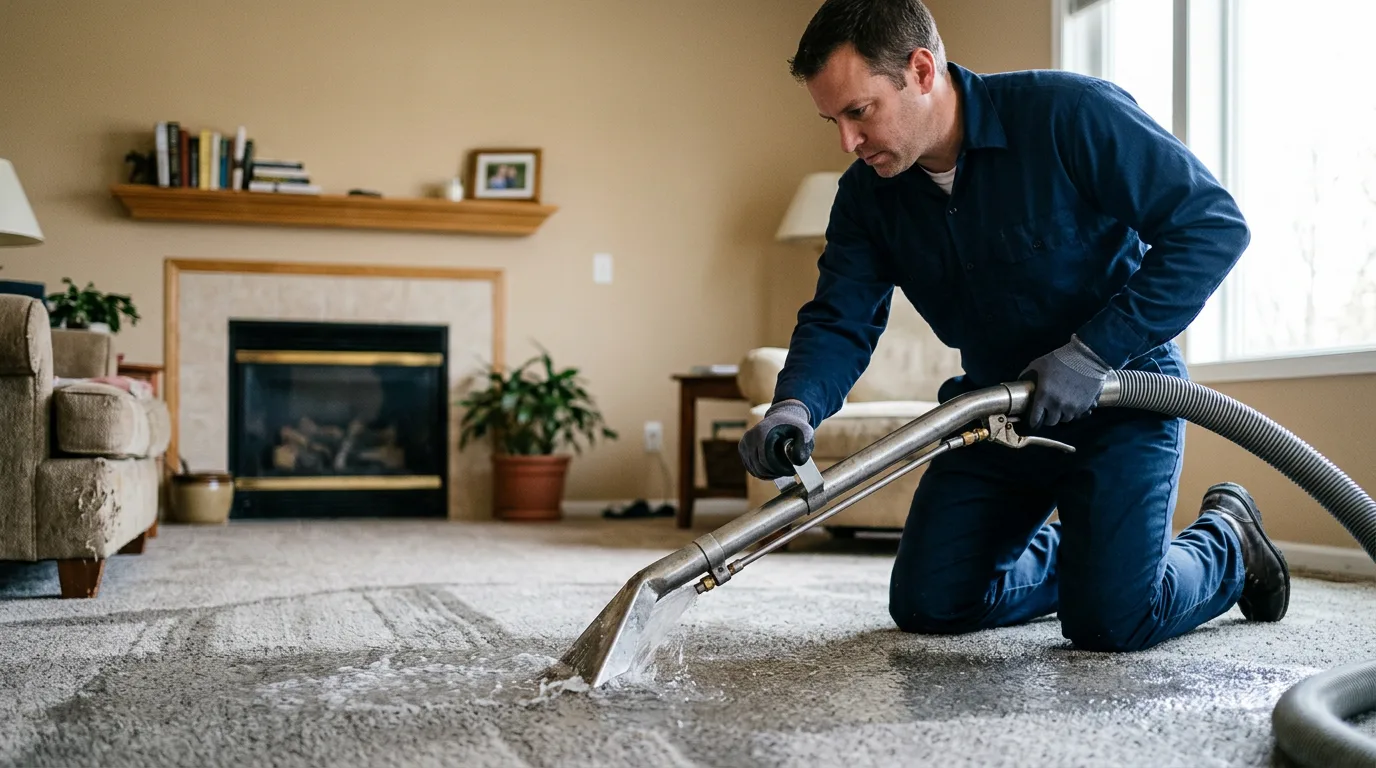 Water damage restoration technician working near Grandfalls, TX